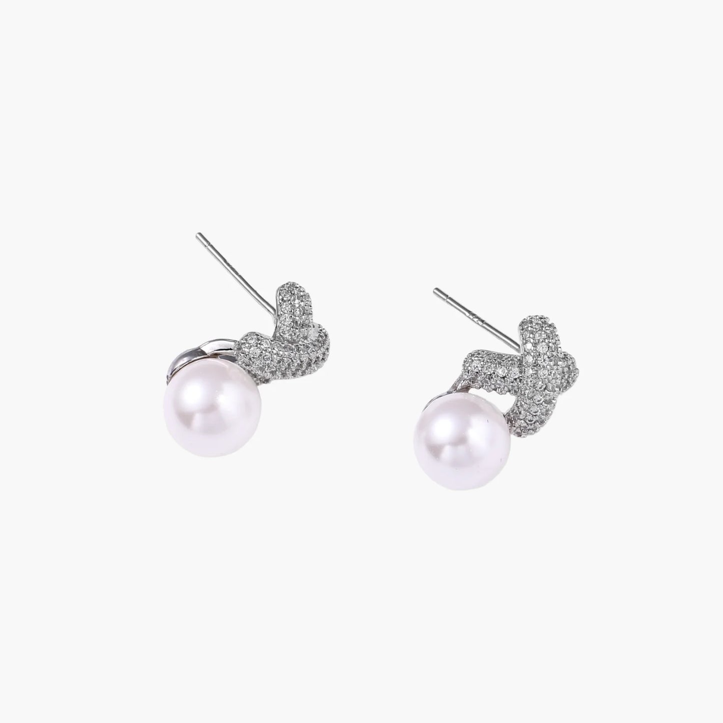Crystal Pave and Freshwater Pearl XO Studs
