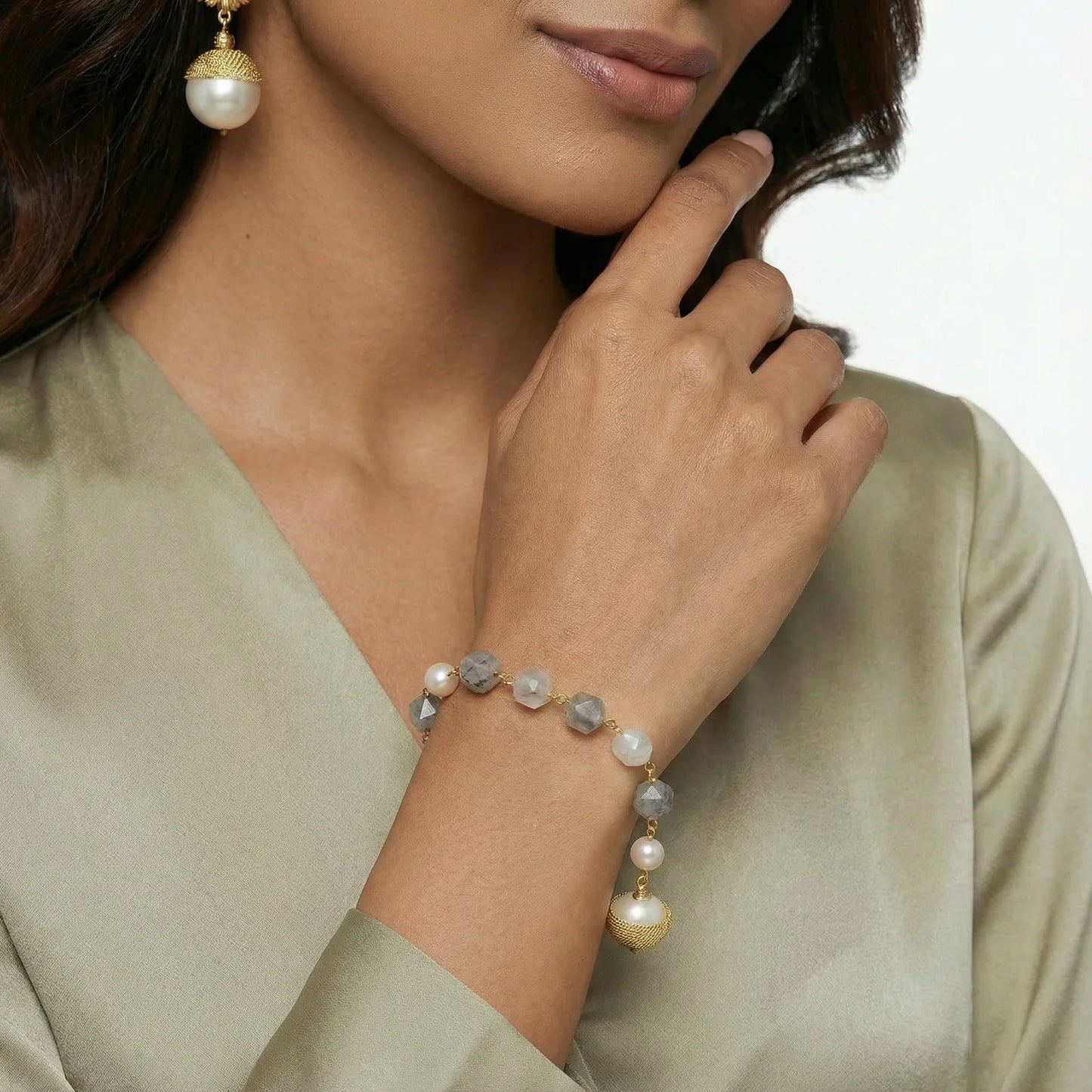 14K Baroque Pearl Crystal Bracelet