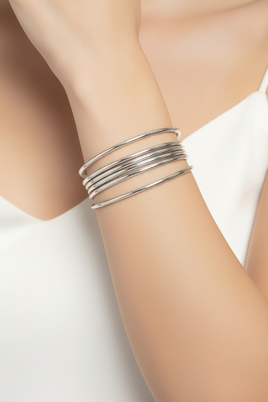 Sterling Silver 7 Piece Set 8" Round Bangles