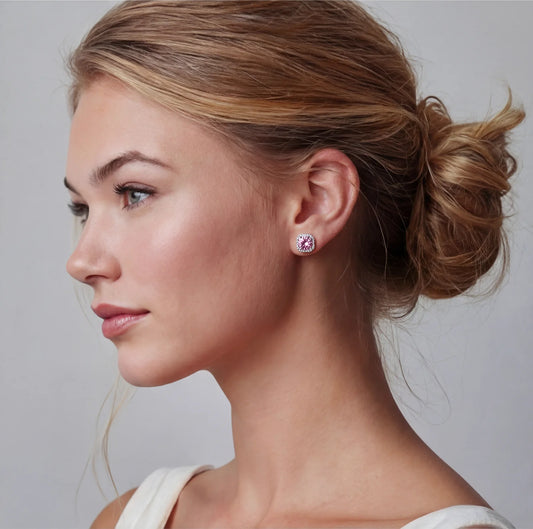 Blush Halo Moissanite Stud Earrings by Gabriella's Jewels