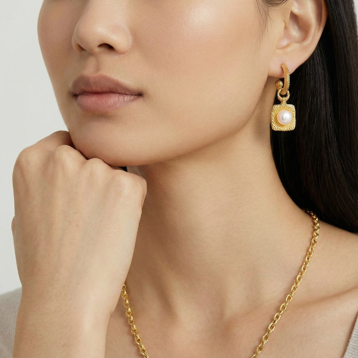 Golden Pearl Drop Hoops by Gabriella's Jewels