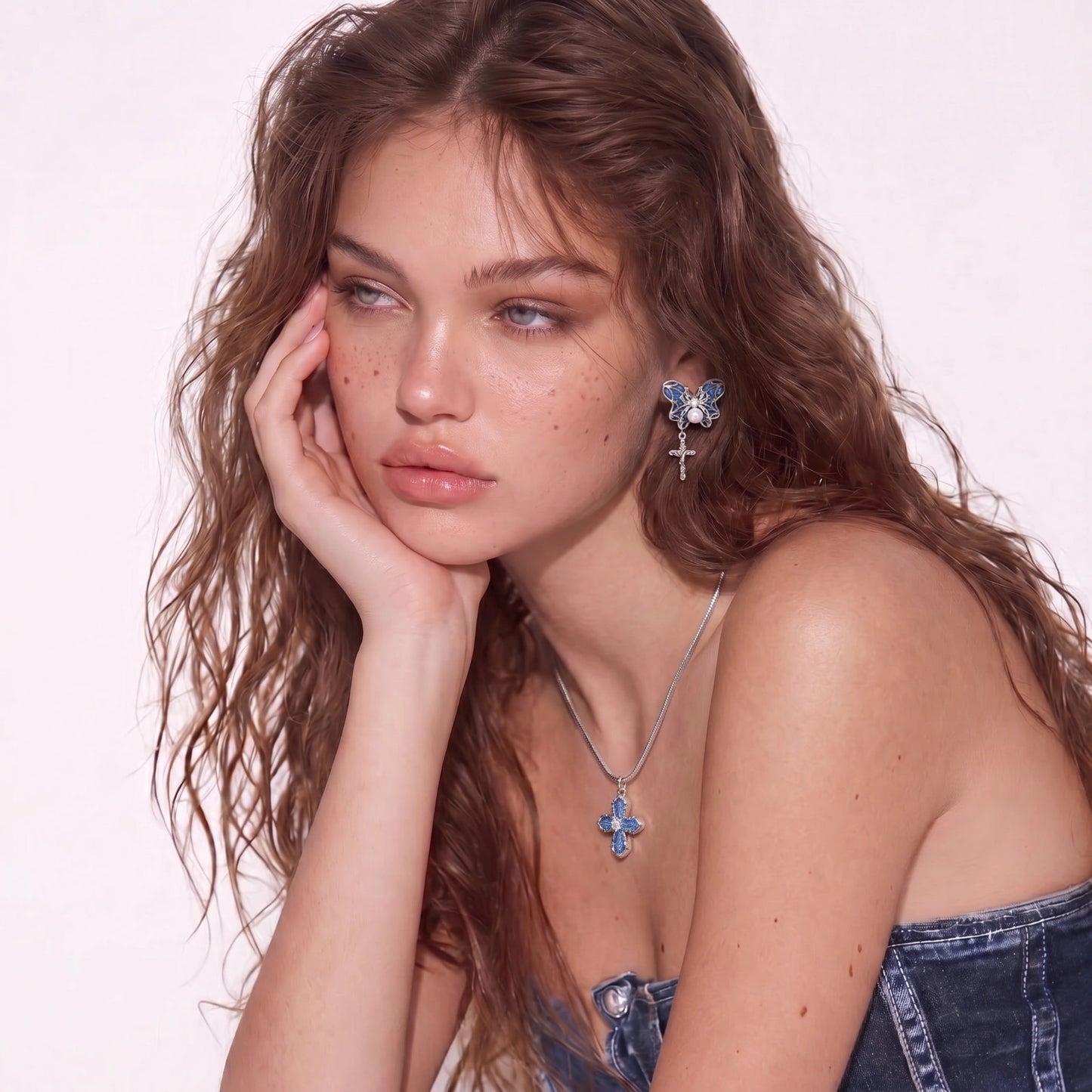 Denim Cross Necklace by Gabriella's Jewels
