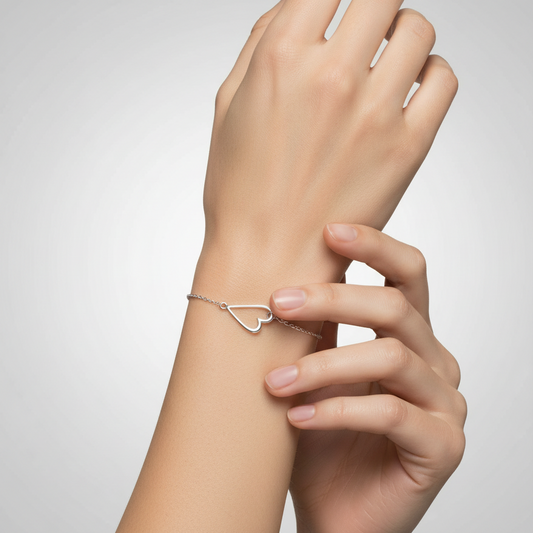 7" + 1" Sterling Silver Sideways Heart Bracelet