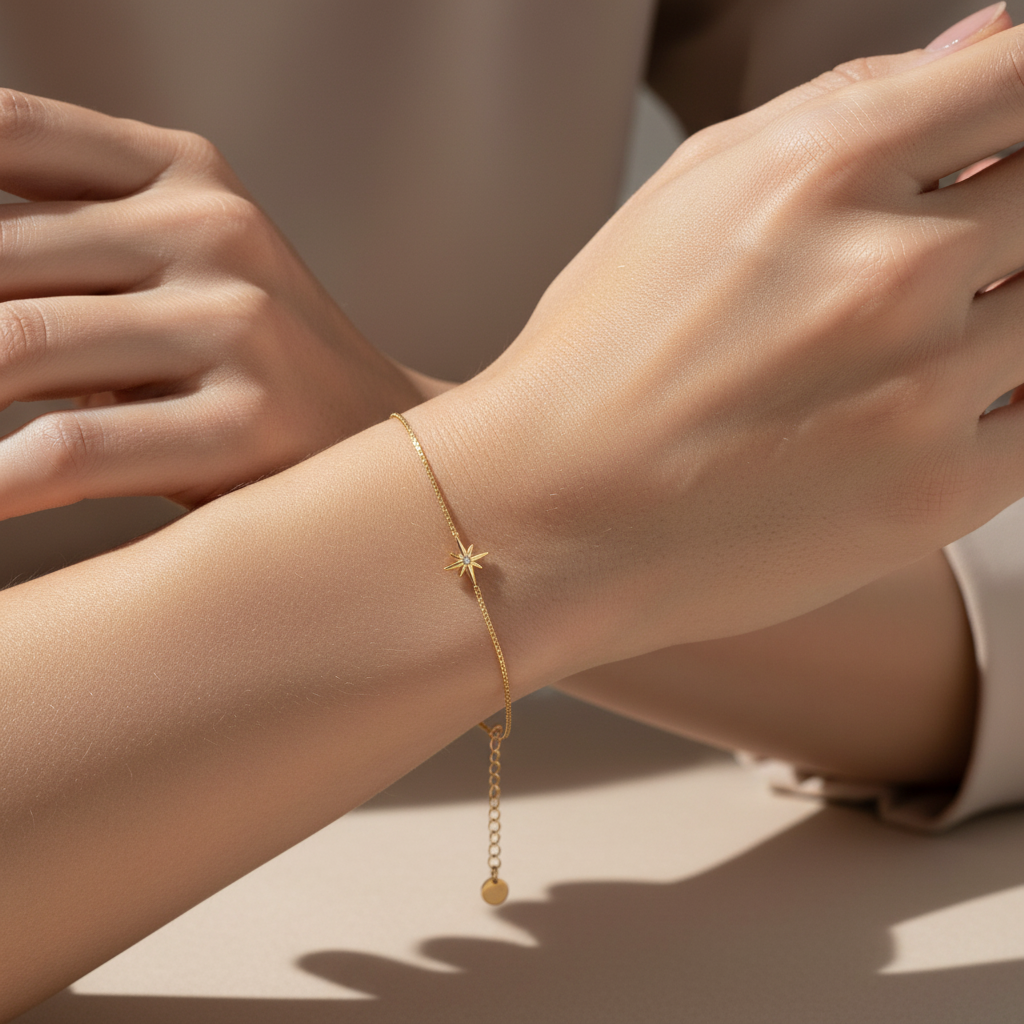 Italian 14 Karat Gold Plated CZ Star Bracelet