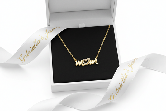 16" + 2" 14 Karat Gold Plated CZ Heart "MOM" Necklace