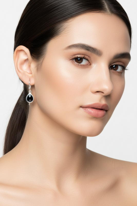 Pear Inlay Black Onyx French Wire Earrings