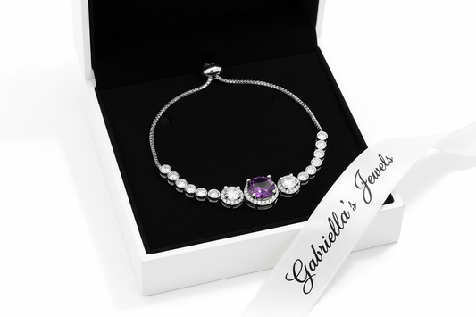 Adjustable Silver Plated Graduated Purple & Clear CZ Bolo Style Tennis Bracelet