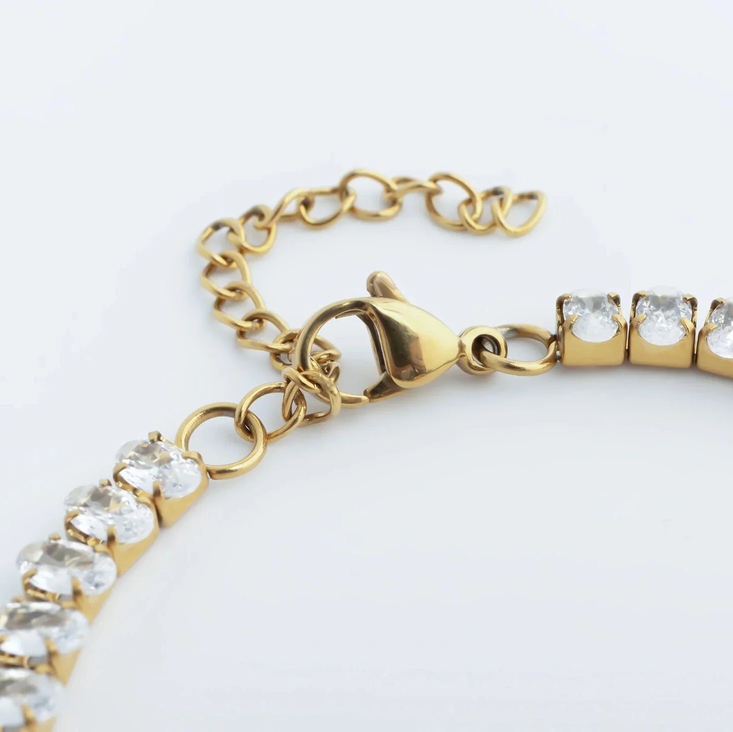 18K Gold | Stainless Steel Tennis Chain Bracelet with Heart CZ Marquis Center Stone