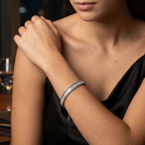 18 Karat Gold PVD Stainless Steel Baguette CZ Wheat Chain Bracelet