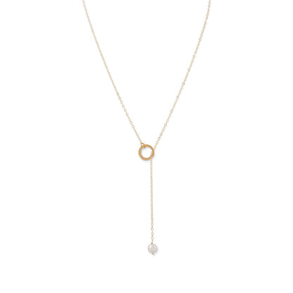 14 Karat Gold Lariat Necklace with Cultured Freshwater Pearl End