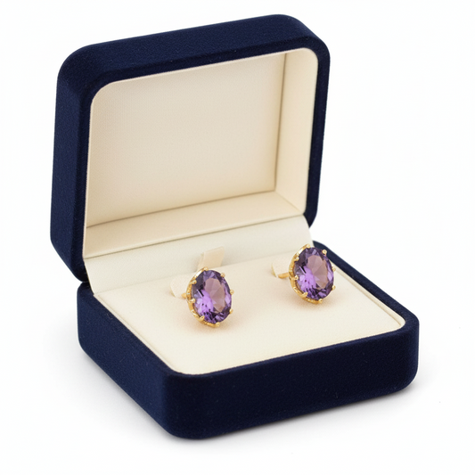 14 Karat Gold Precision Cut Amethyst Earrings