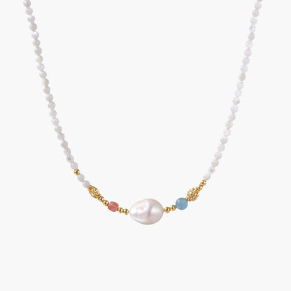 Freshwater Pearl Baroque Beaded Emerald | Coral 18 K Gold Vermeil Necklace