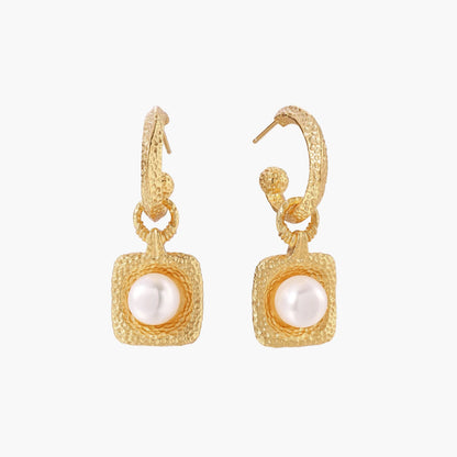 Golden Pearl Drop Hoops