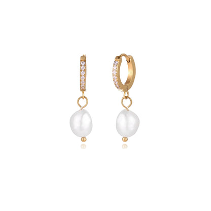 Pearl Drop Hoops by Gabriella's Jewels