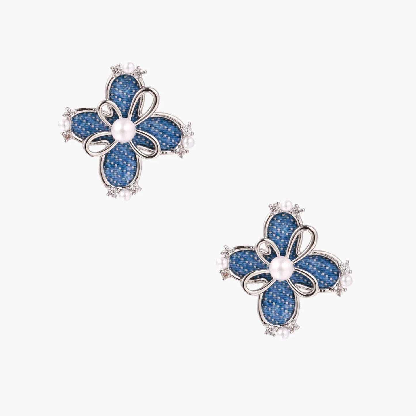 Denim White Gold Accent Cross Studs