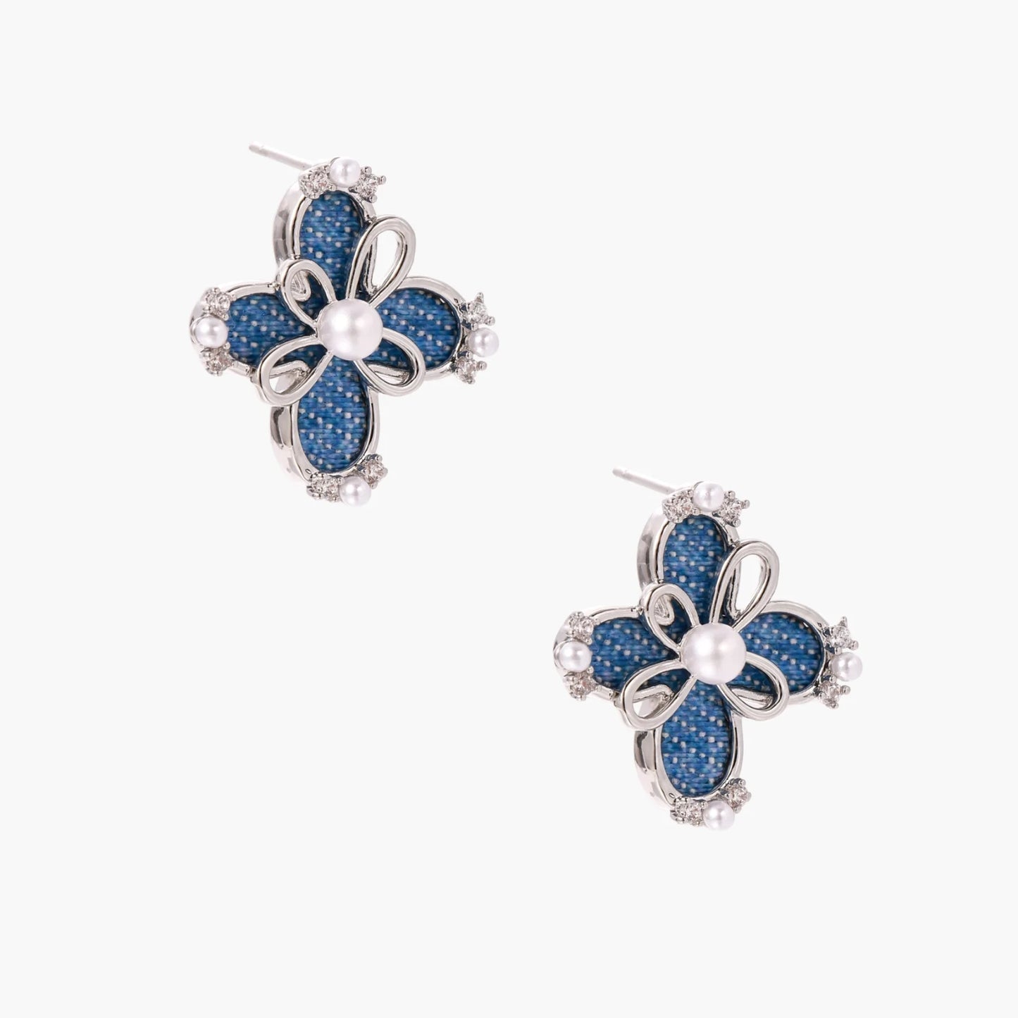 Denim White Gold Accent Cross Studs