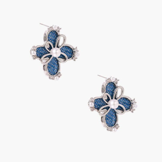 Denim White Gold Accent Cross Studs