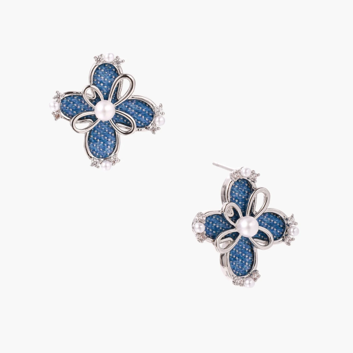 Denim White Gold Accent Cross Studs
