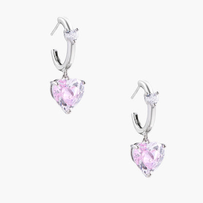 Pink Heart Drop Hoops