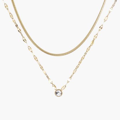 Modern Elegance 14K Herringbone Dual Strand Layer Necklace