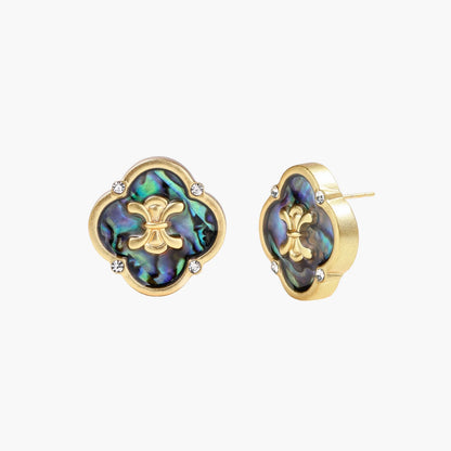 French Inspired Mystic Shell Quatrefoil Studs