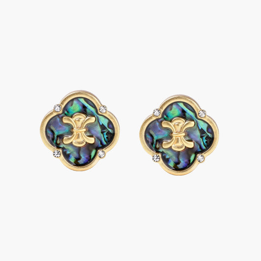 French Inspired Mystic Shell Quatrefoil Studs