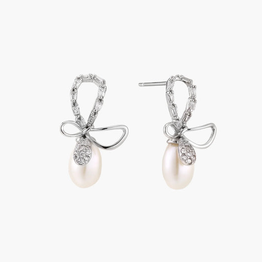 Crystal Bow Pearl Drops