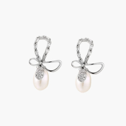 Crystal Bow Pearl Drops