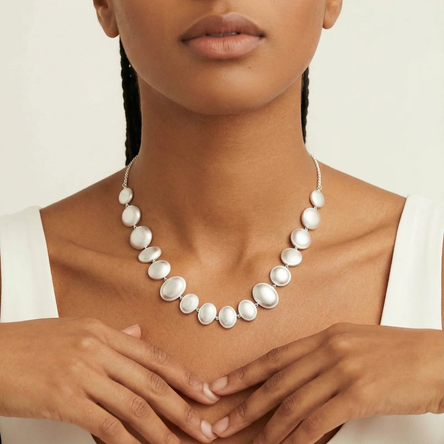 Pearlescent Sterling Silver Bubbles Arc Statement Necklace