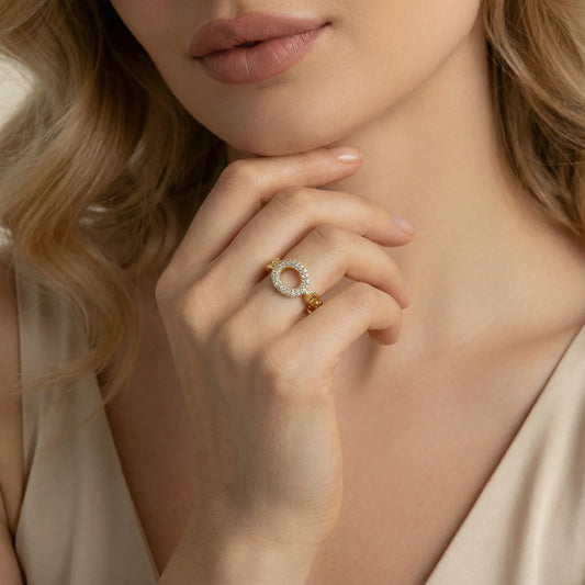 Coco 18K Golden Chain CZ Pave Statement Ring
