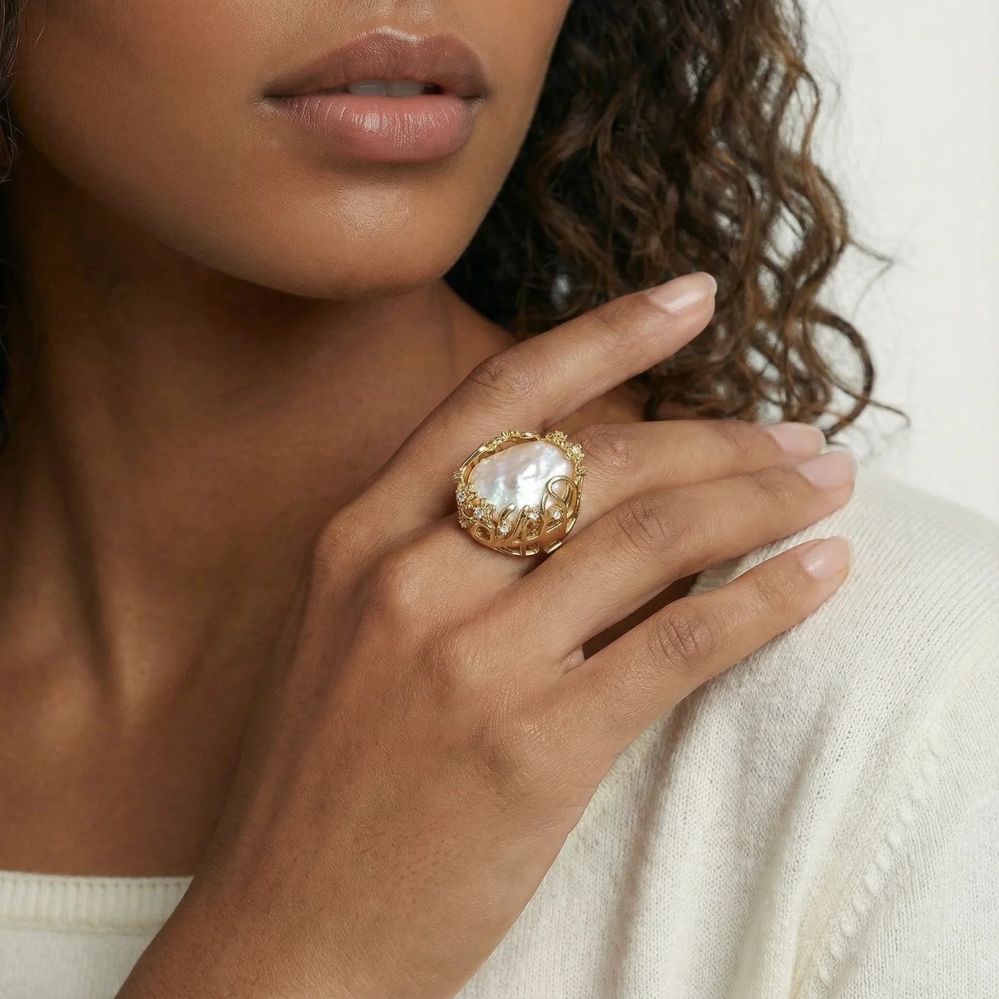 Baroque Pearl Crown Ring