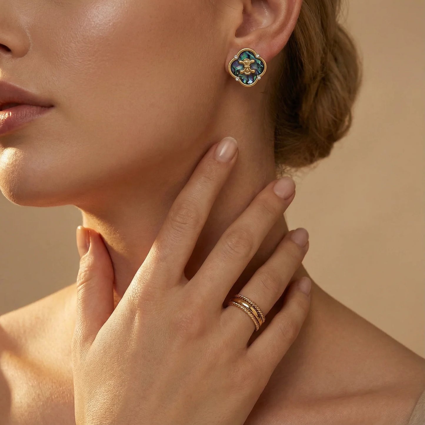 French Inspired Mystic Shell Quatrefoil Studs