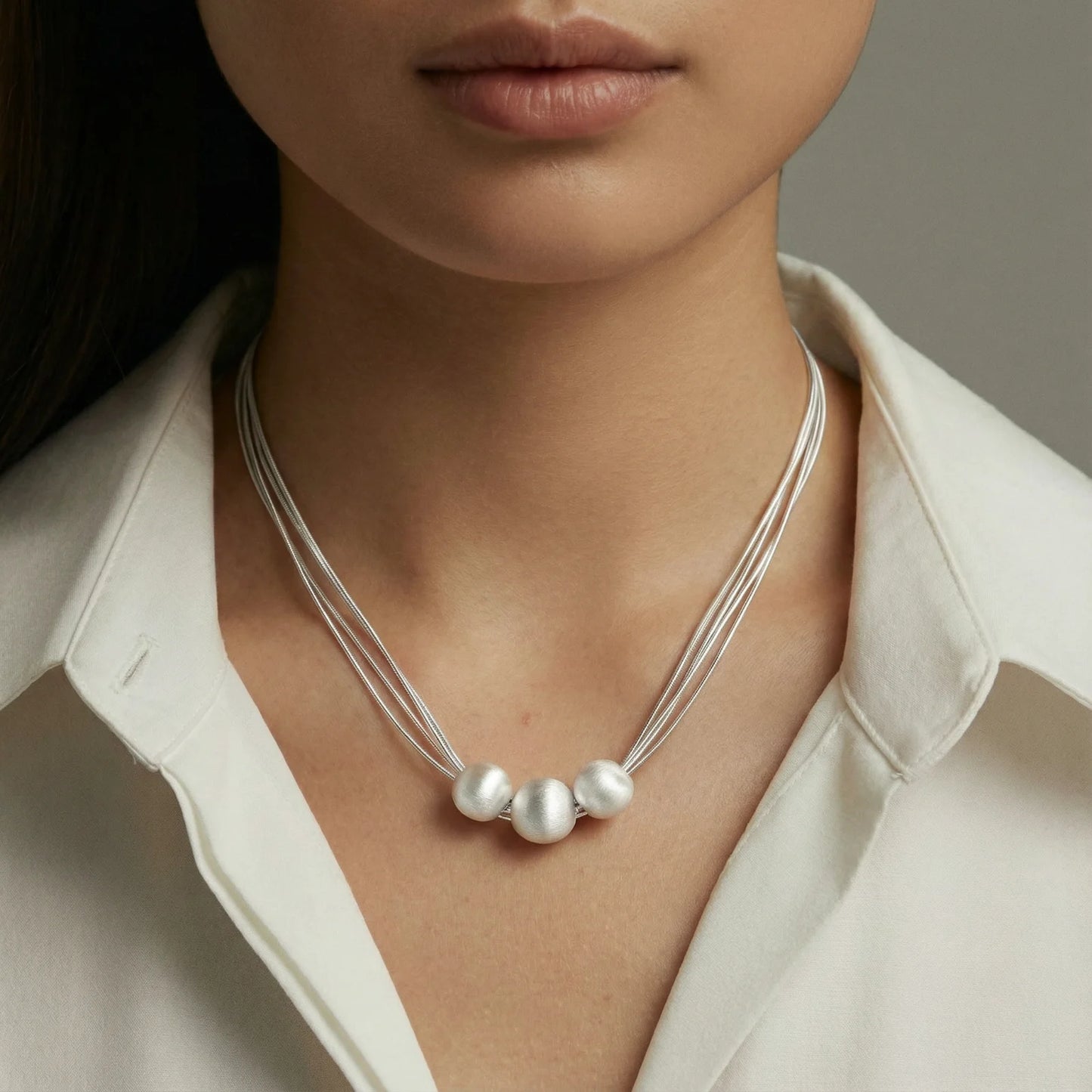 Paulina Sterling Silver Beads Delicate Layers Necklace
