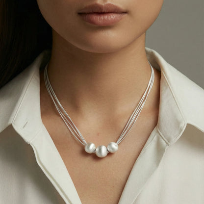 Paulina Sterling Silver Beads Delicate Layers Necklace