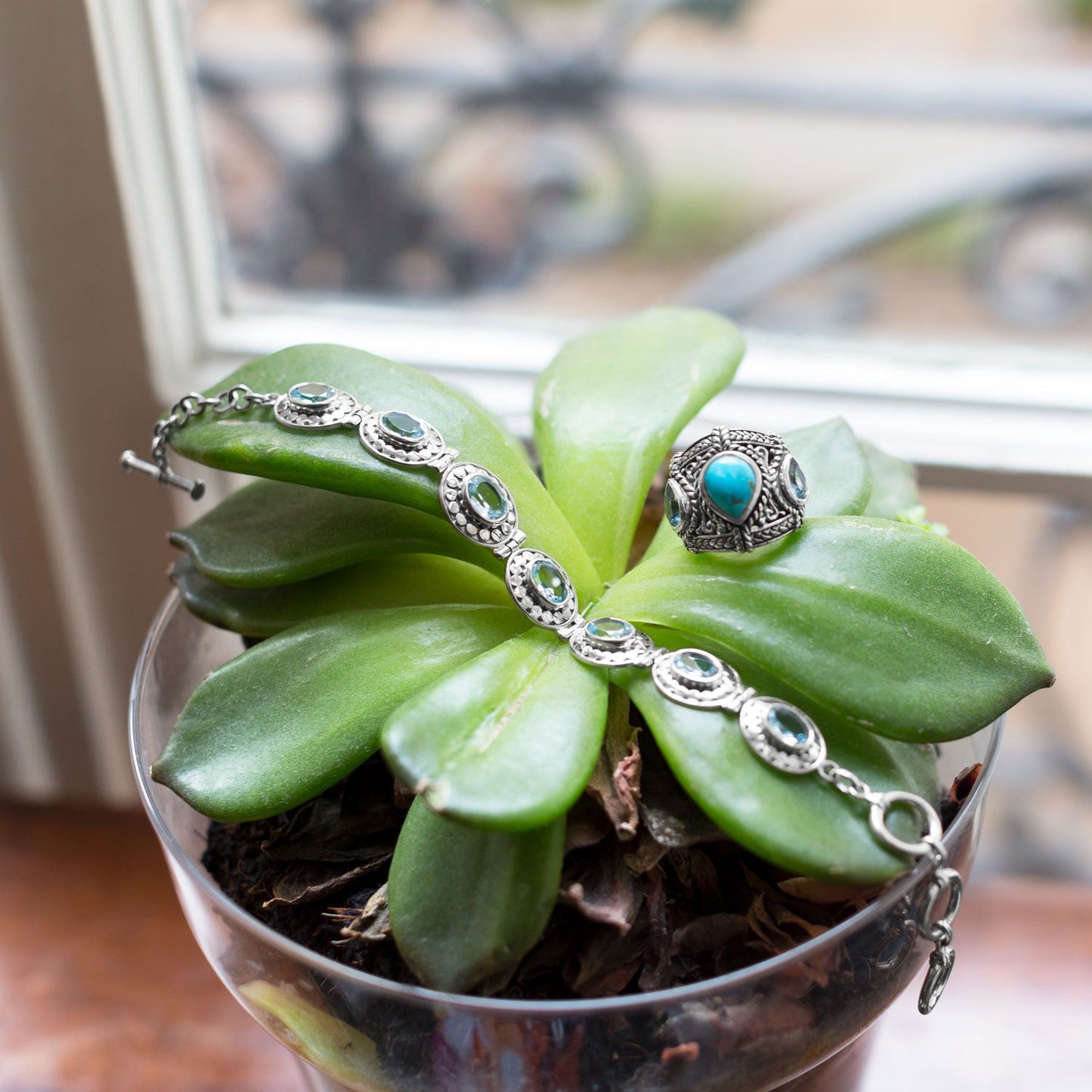 Blue Topaz and Turquoise Sterling Silver Statement Ring