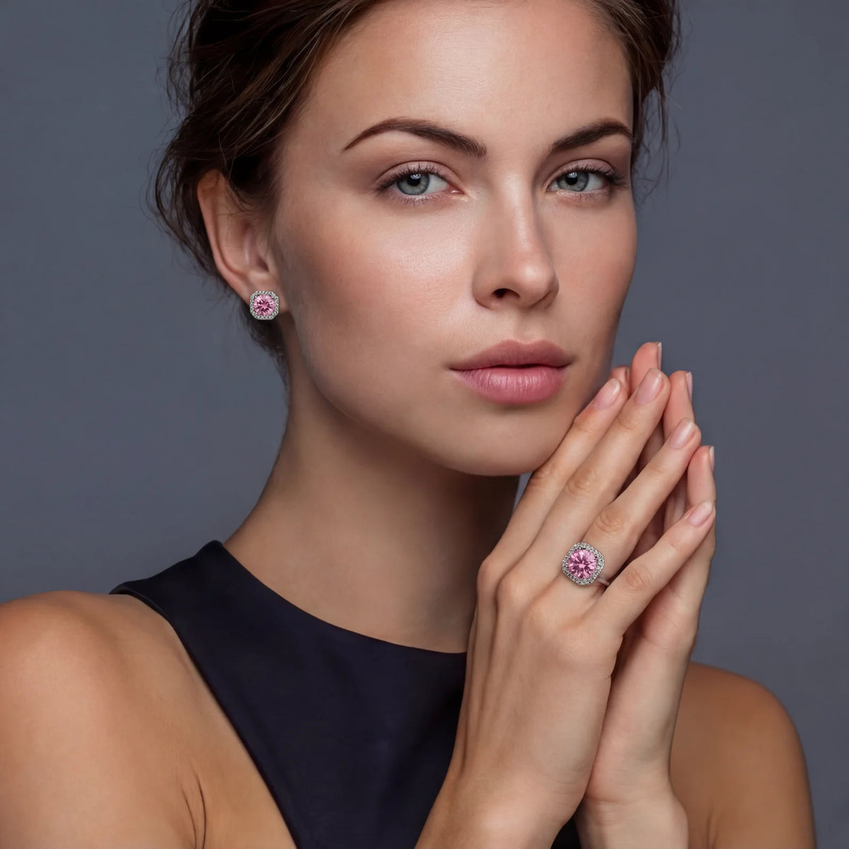 Blush Halo Moissanite Stud Earrings by Gabriella's Jewels