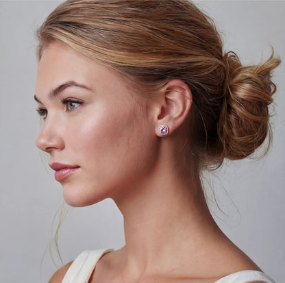 Blush Halo Moissanite Stud Earrings by Gabriella's Jewels