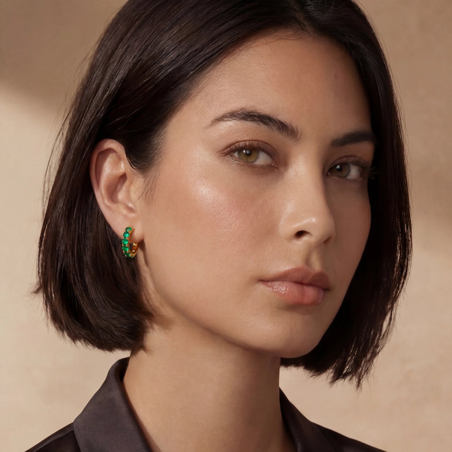 Emerald Huggie Hoops by Gabriella's Jewels