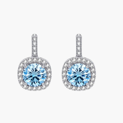 Celestial Halo Drops Blue Moissanite Earrings VVS1