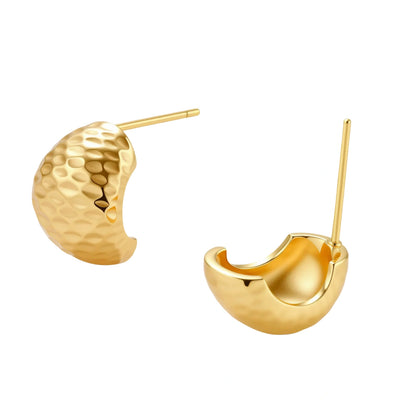 Hammered  18K Gold- Sterling Silver Huggie Earrings