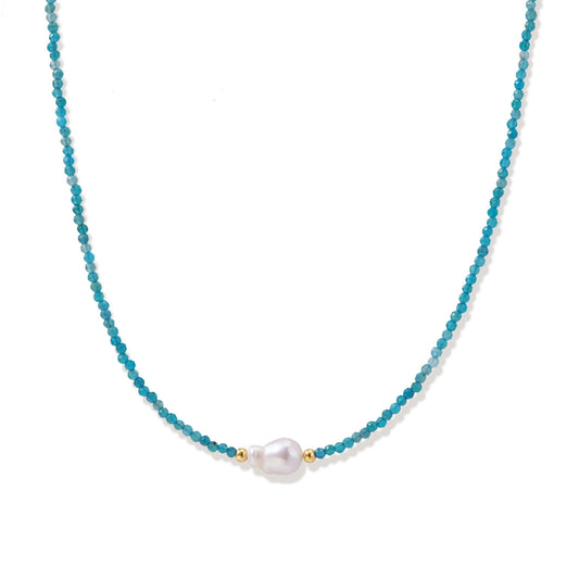 Apatite Dreams Pearl Necklace and 18K gold  by Gabriella's Jewels