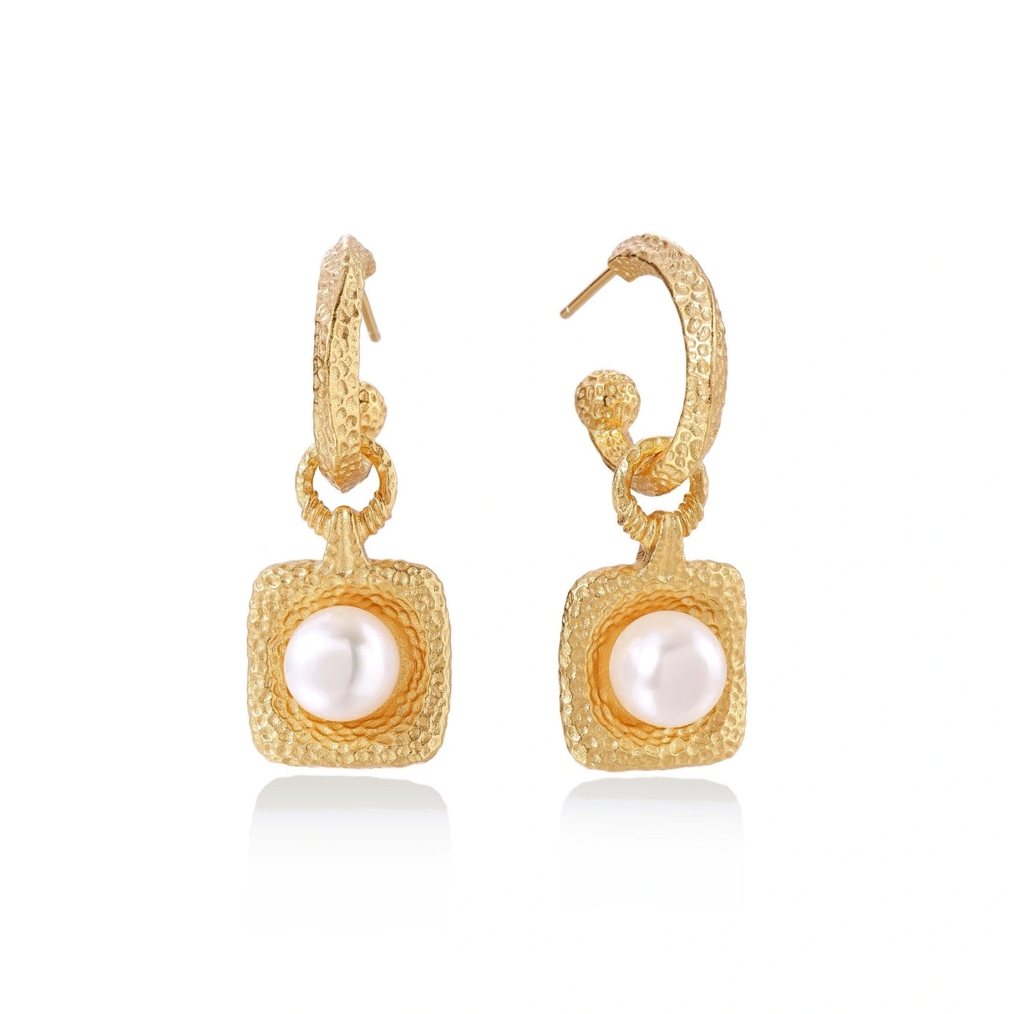 Golden Pearl Drop Hoops by Gabriella's Jewels