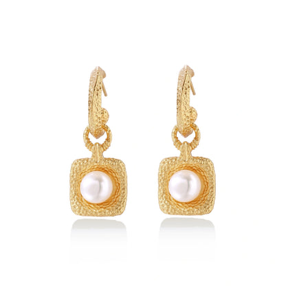 Golden Pearl Drop Hoops by Gabriella's Jewels
