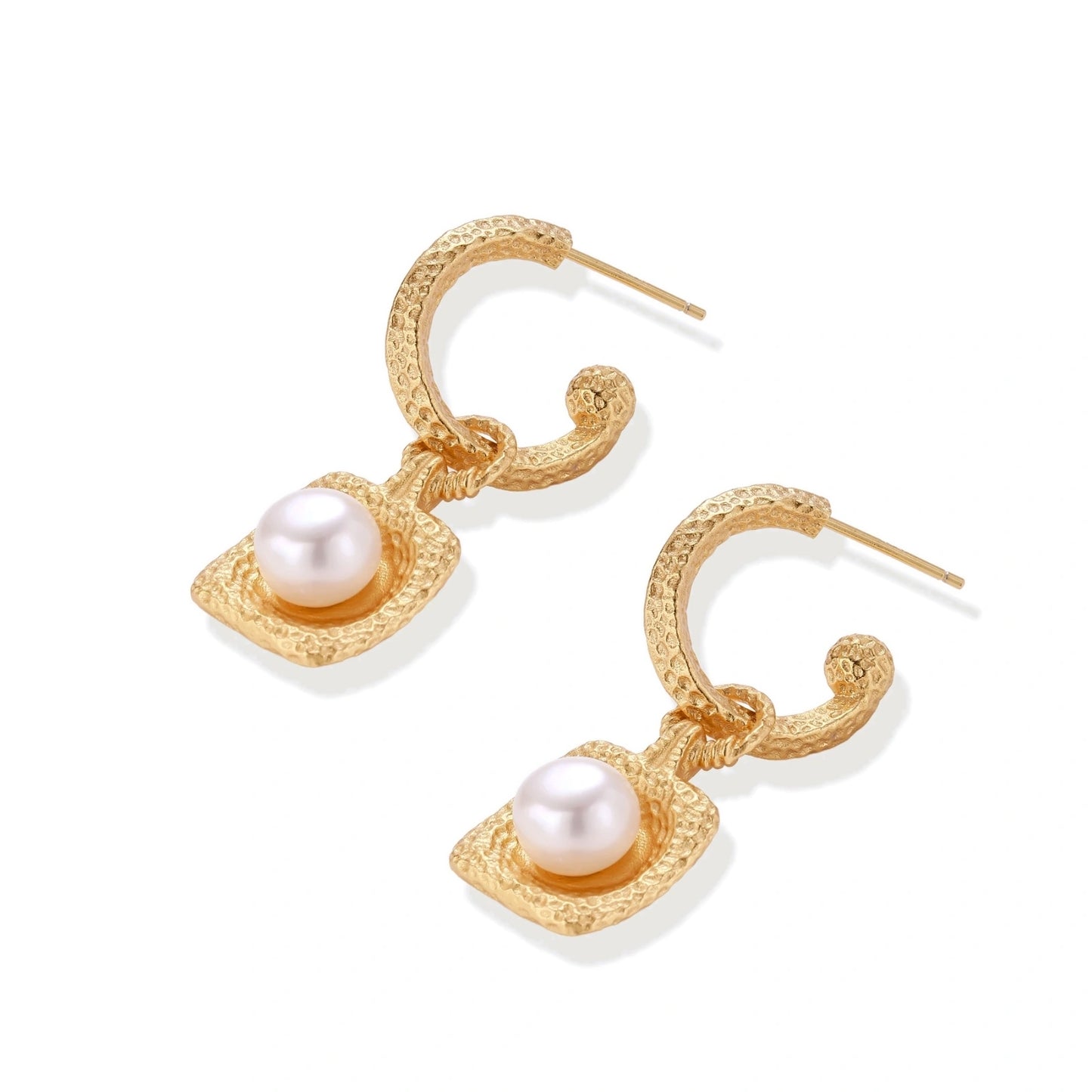 Golden Pearl Drop Hoops by Gabriella's Jewels