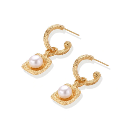 Golden Pearl Drop Hoops by Gabriella's Jewels