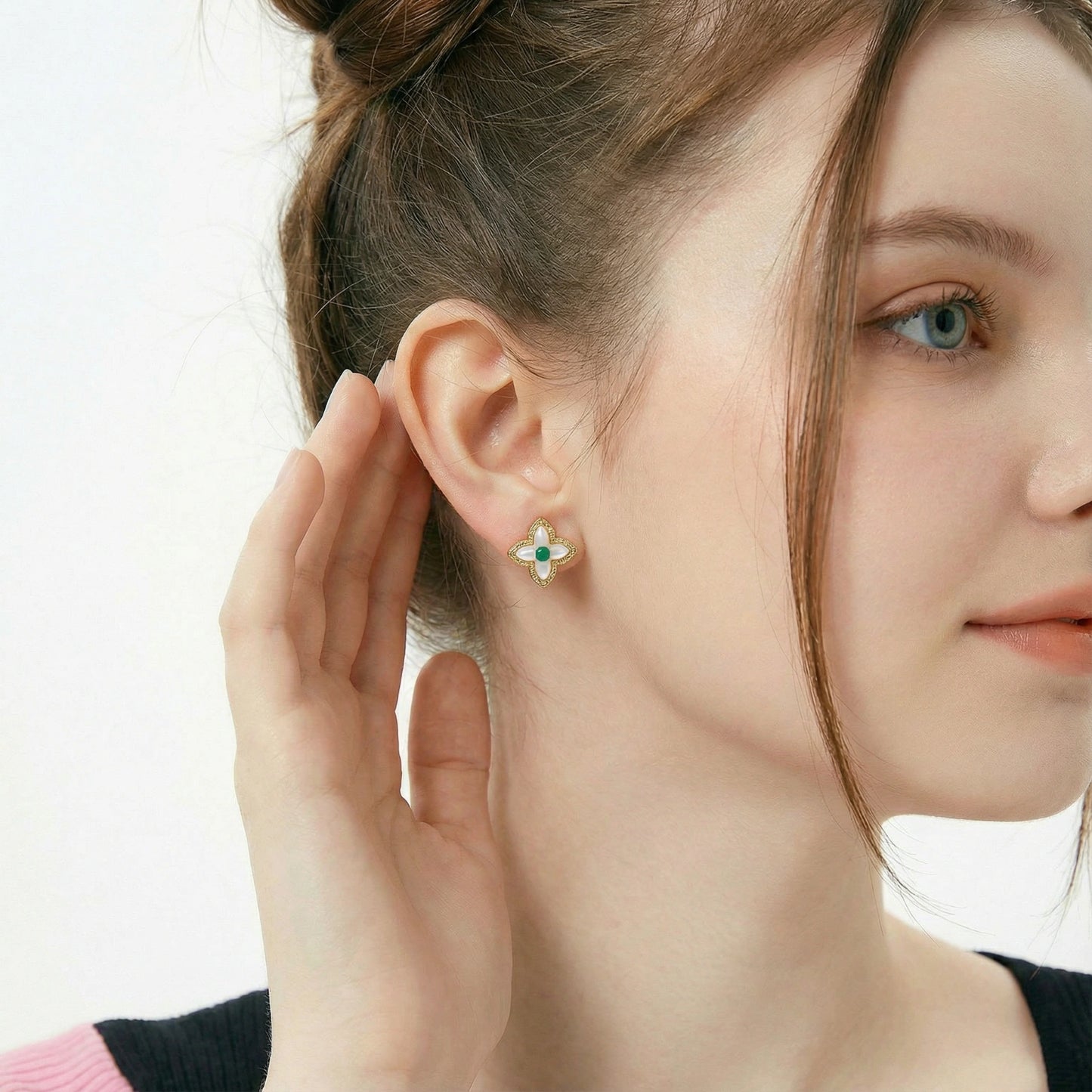 Lucky Clover Pearl Studs by Gabriella's Jewels