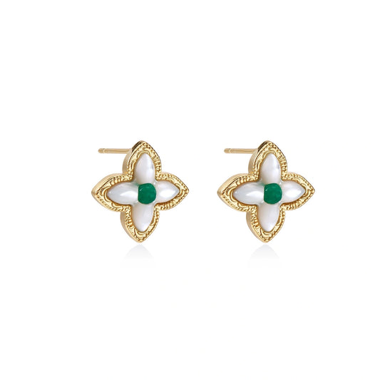 Lucky Clover Pearl Studs by Gabriella's Jewels