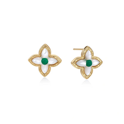 Lucky Clover Pearl Studs by Gabriella's Jewels