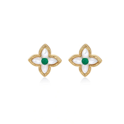 Lucky Clover Pearl Studs by Gabriella's Jewels
