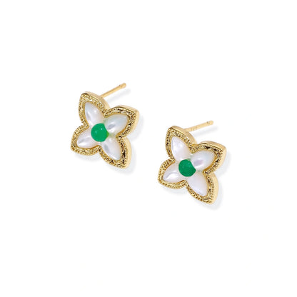 Lucky Clover Pearl Studs by Gabriella's Jewels
